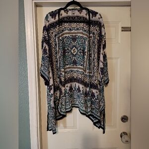 Bila Vibrant Multicolor 3/4 Sleeve Open Front Flowy Boho Kimono Size M/L